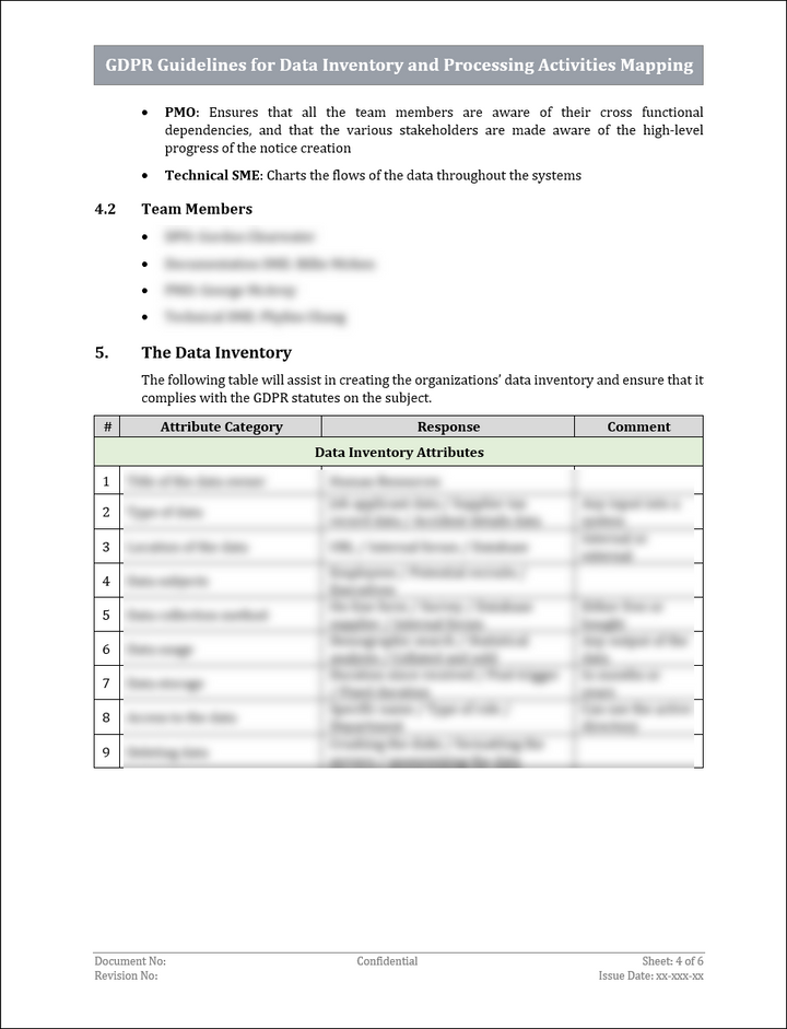 GDPR Guidelines for Data Inventory and Processing Activities Mapping Template