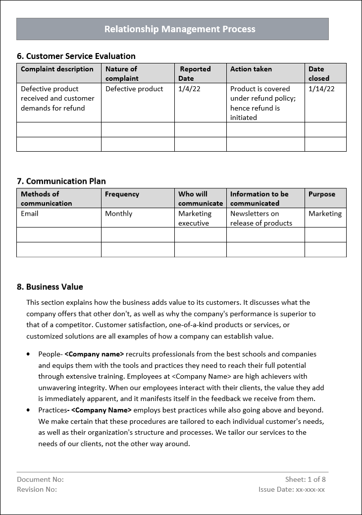 Relationship Management Process Word Template