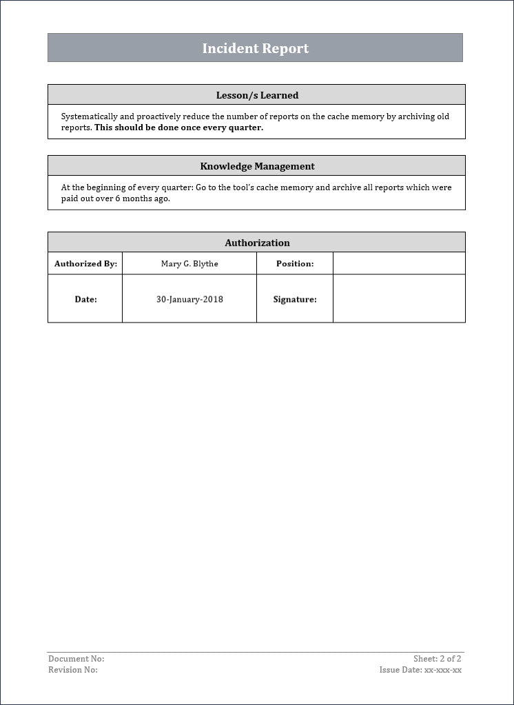 Incident Report, ITSM Incident Report