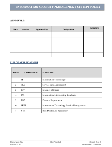 Information Security Management Policy Template, Information Security Management Template, Information Security Management Systems