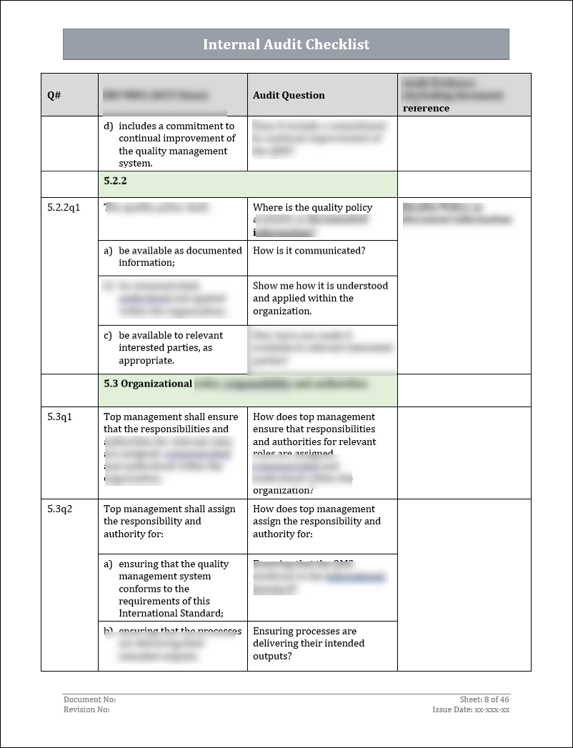 ISO 9001: QMS Internal Audit Checklist (Word) – IT Governance Docs