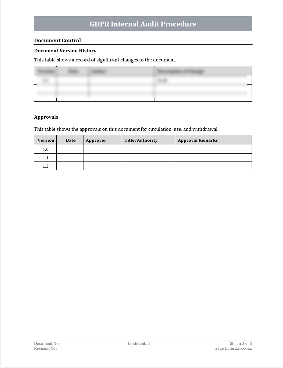 GDPR Internal Audit Procedure Template