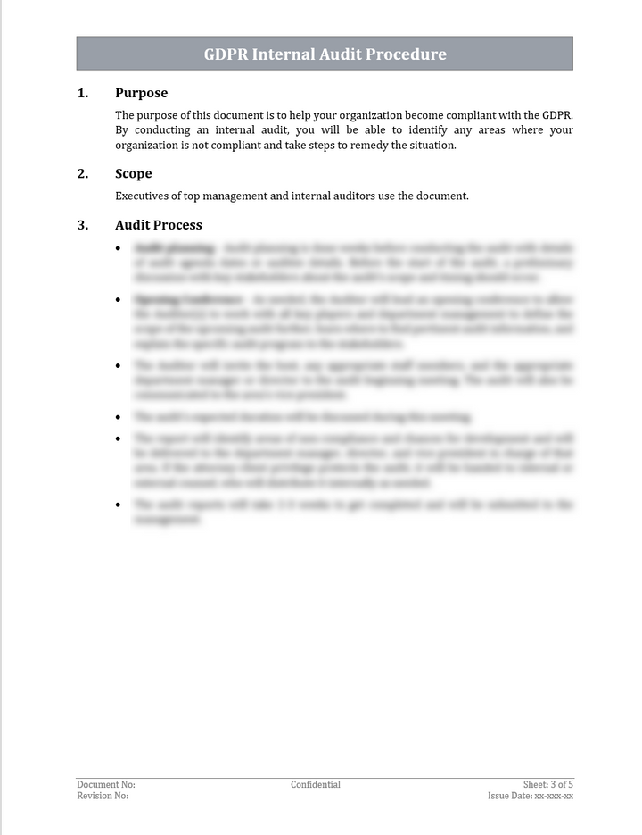 GDPR Internal Audit Procedure Template