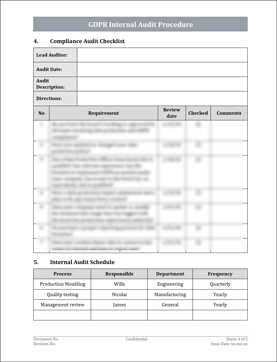 GDPR Internal Audit Procedure Template