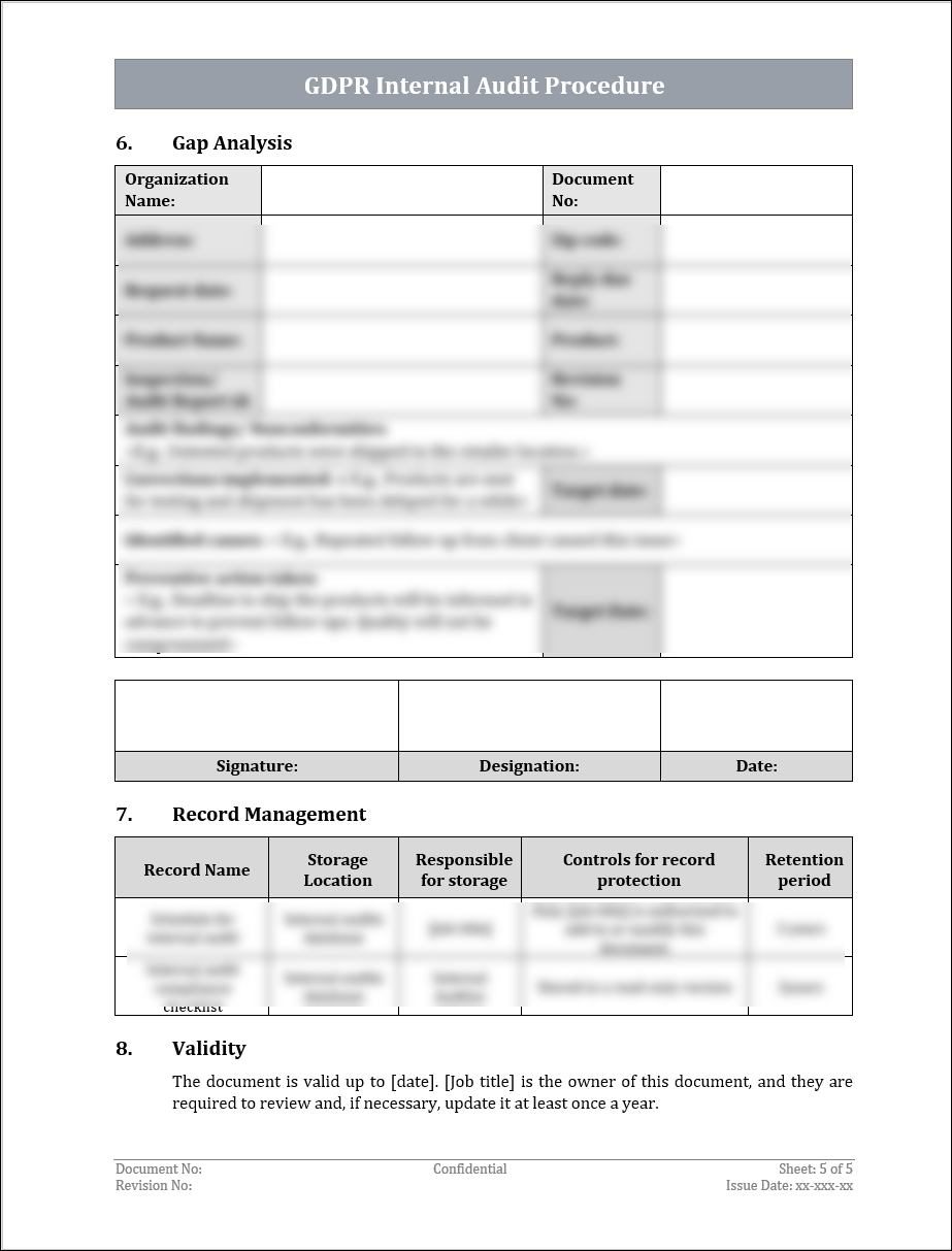 GDPR Internal Audit Procedure Template