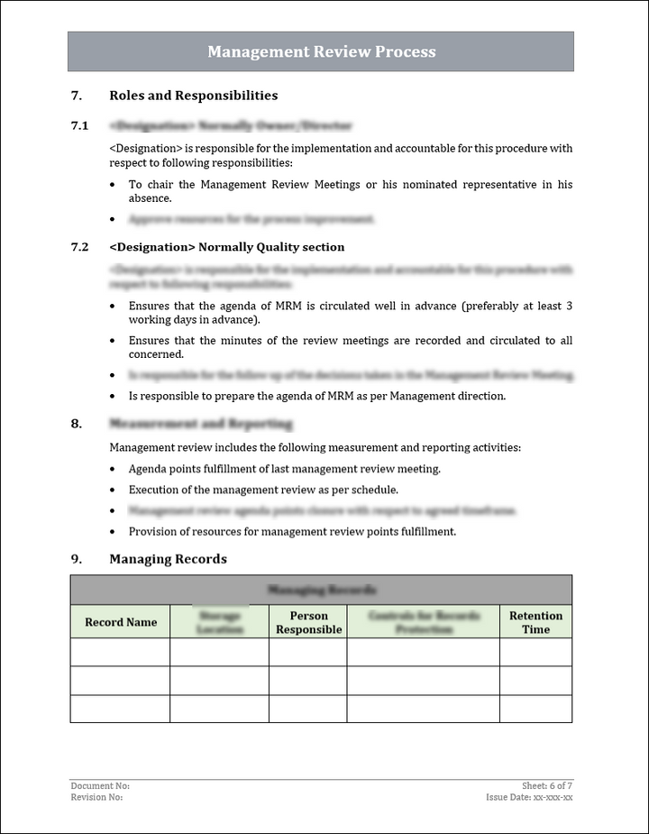 ISO 9001:QMS Management Review Process Template