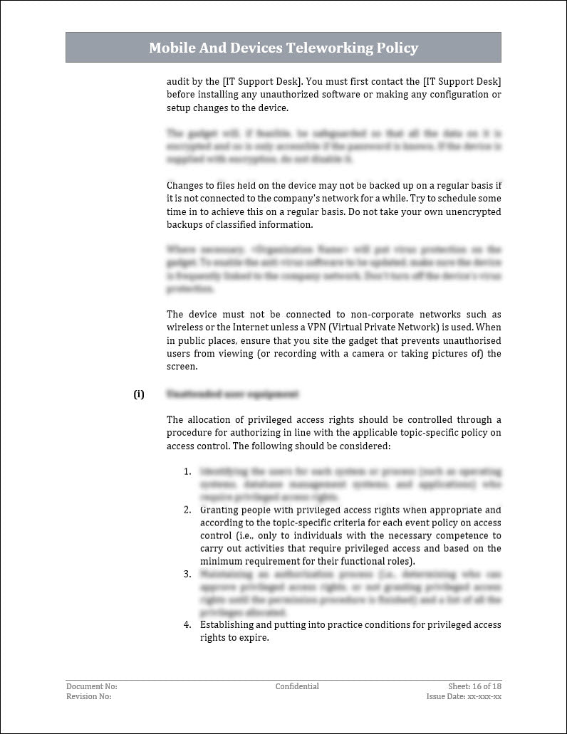 ISO 27001:2022 - Mobile And Devices Teleworking Policy Template