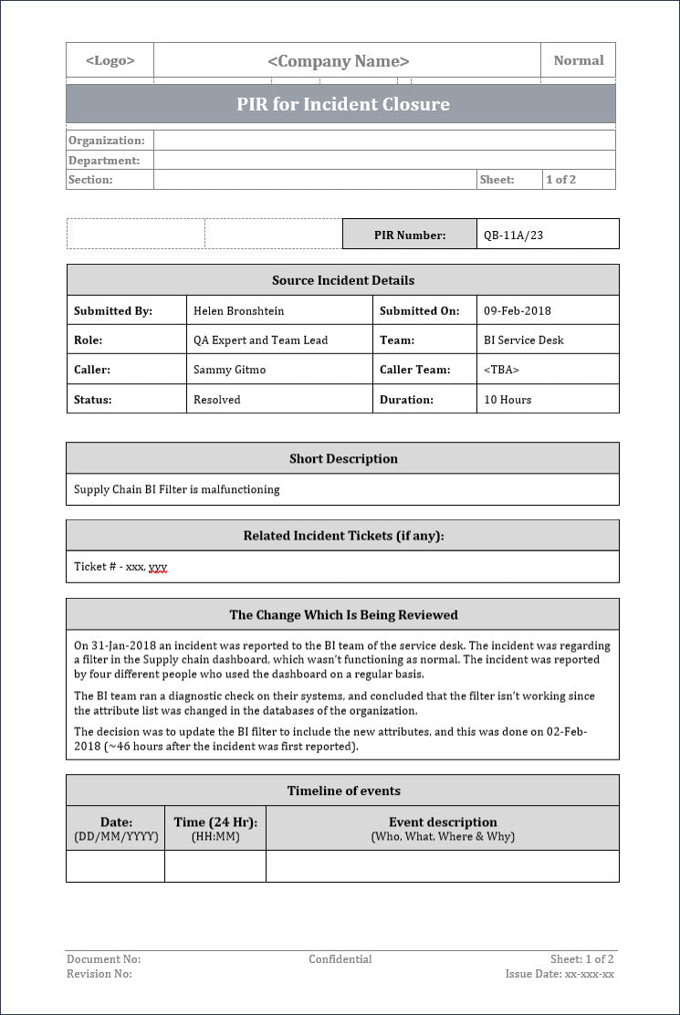 PIR for Incident Closure, Incident Closure, ITSM Incident closure