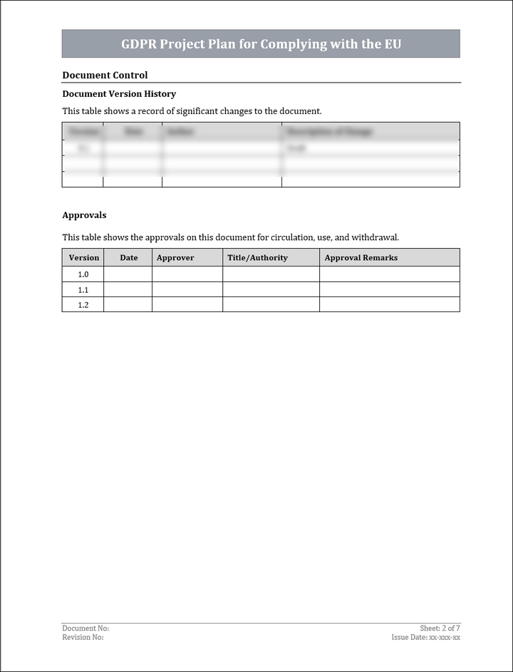 GDPR Project Plan Template