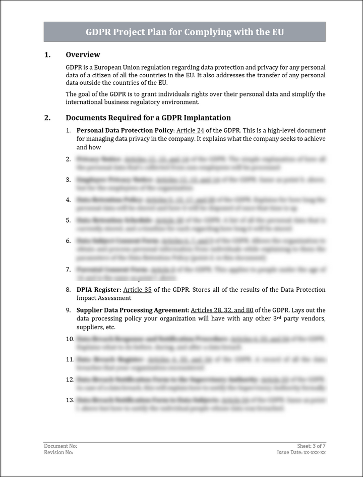 GDPR Project Plan Template