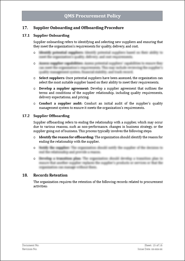 ISO 9001: QMS Procurement Policy Template