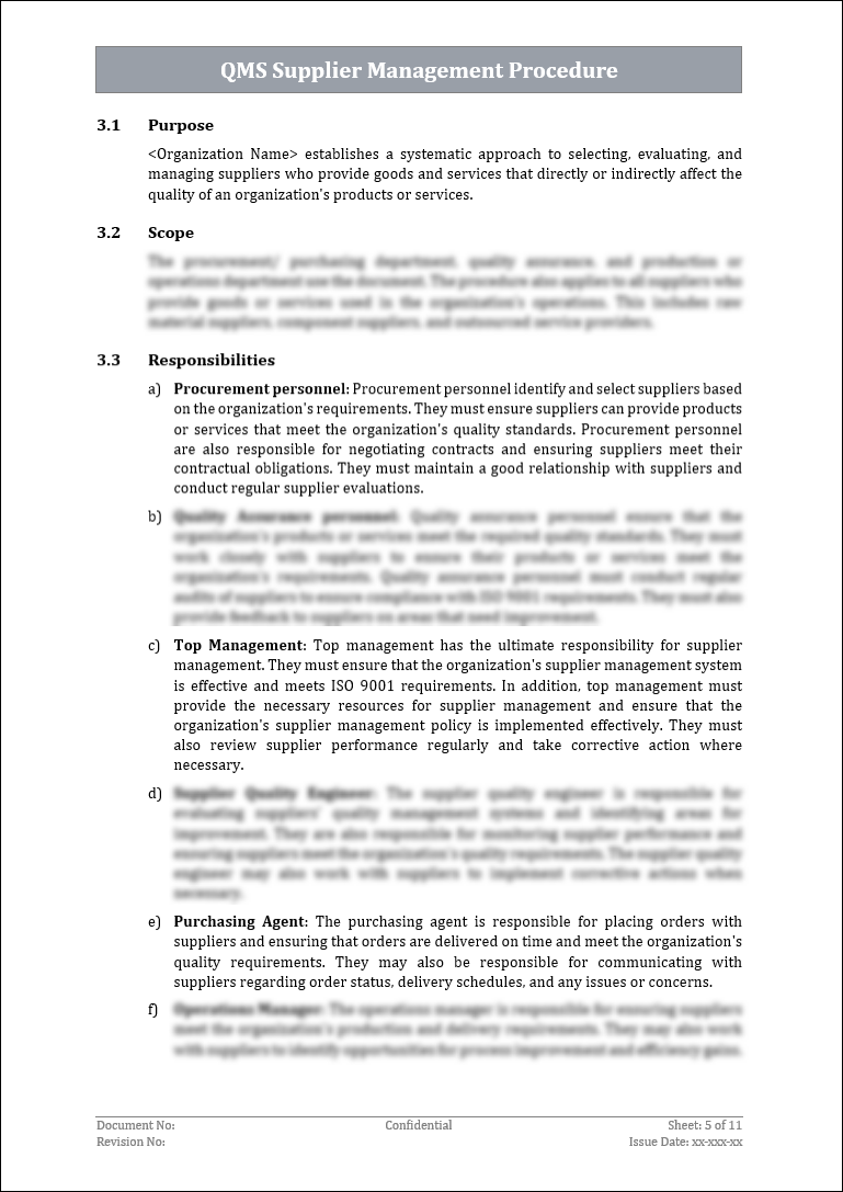 ISO 9001:QMS Supplier Management Procedure Template