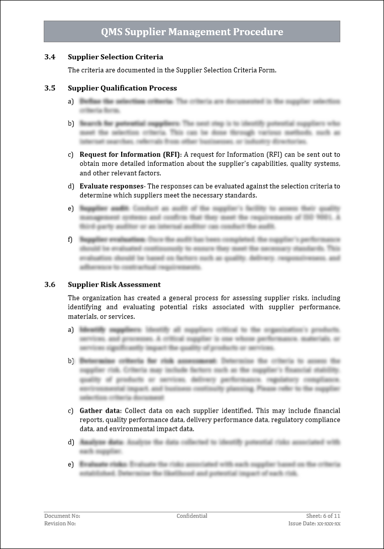 ISO 9001:QMS Supplier Management Procedure Template