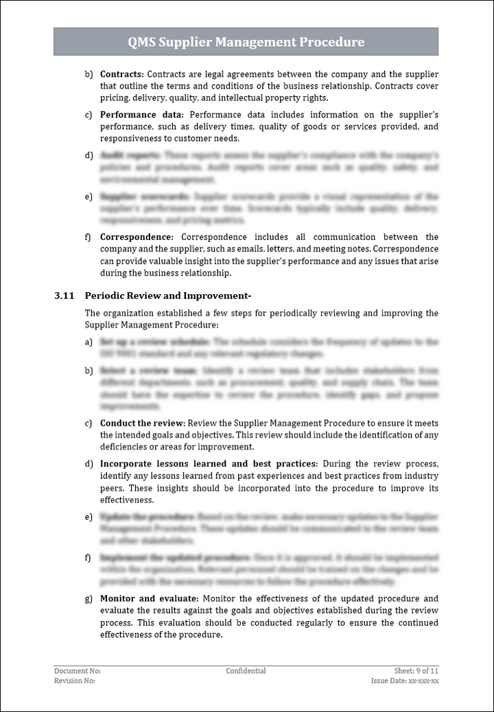 ISO 9001:QMS Supplier Management Procedure Template