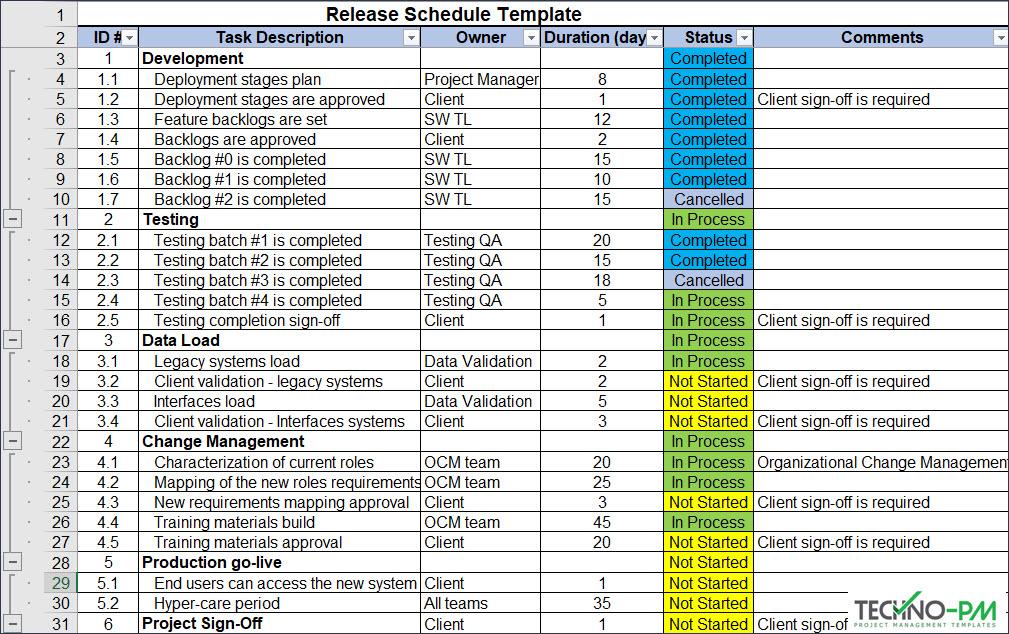 Release Schedule Template