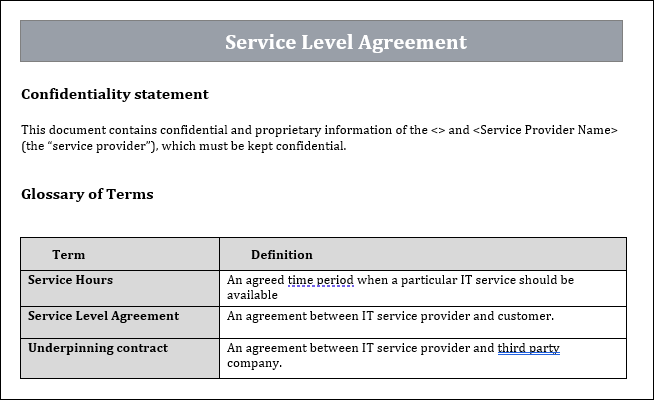 Service Level agreement Template, Service Level agreement