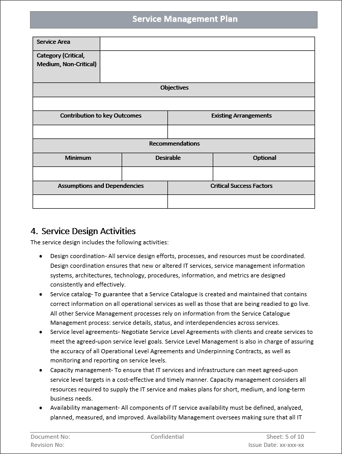 Service Management Plan Template