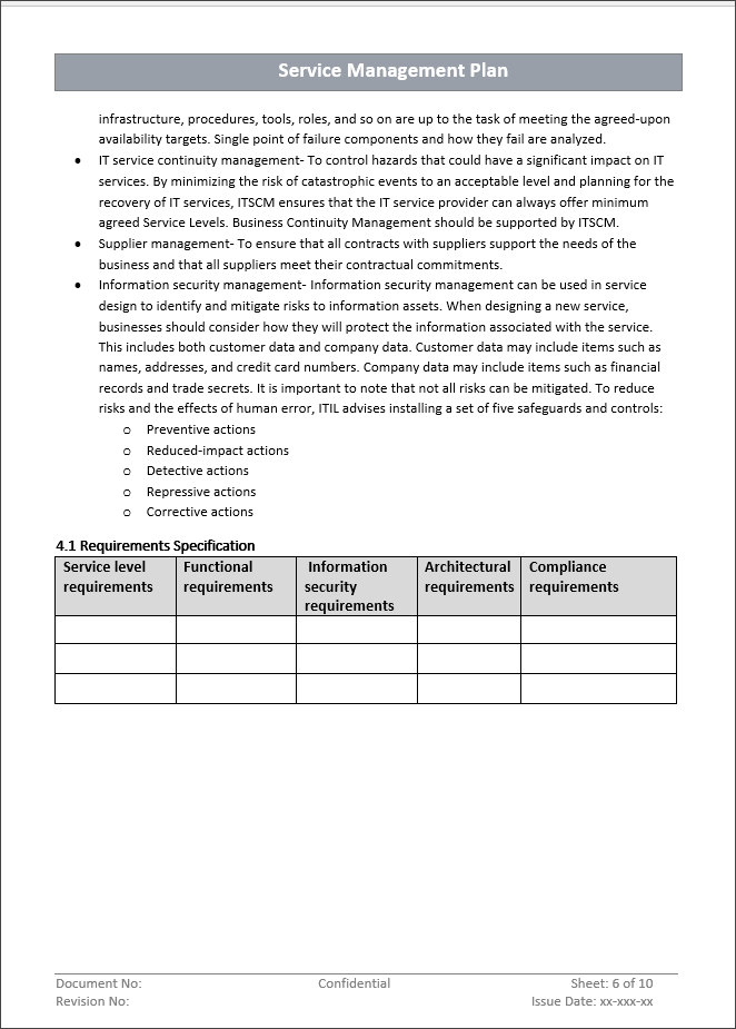 Service Management Plan Templates