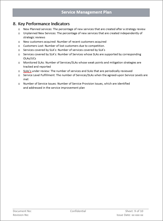 Service Management Plan Templates