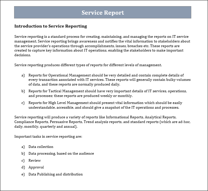 Service report Template, Service report