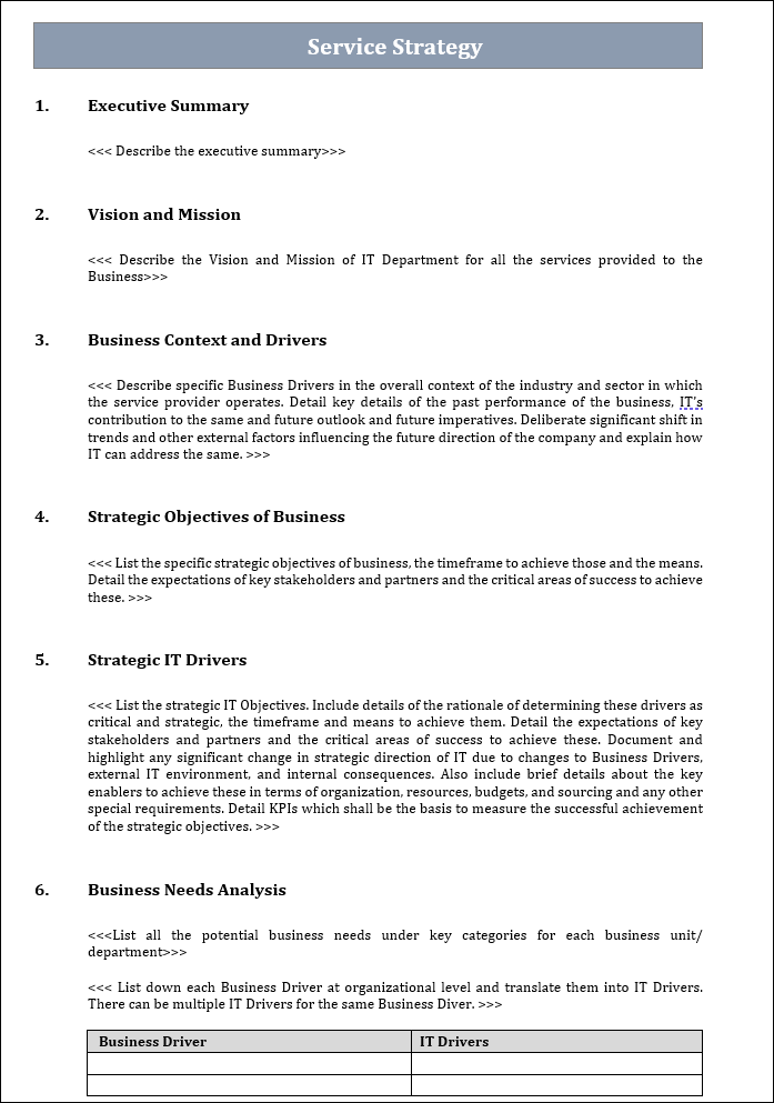 Service Strategy template, Service Strategy