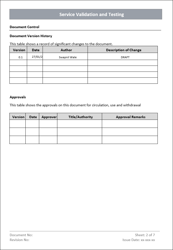 Service Validation and Testing Template