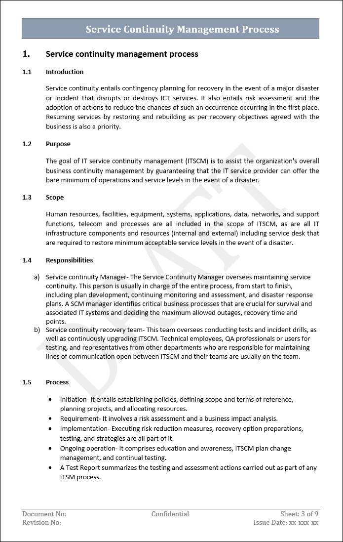 Service Continuity Management Process