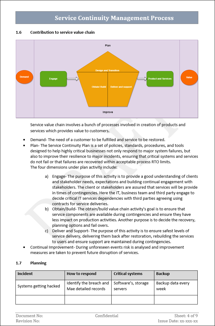 Service Continuity Management Process Template