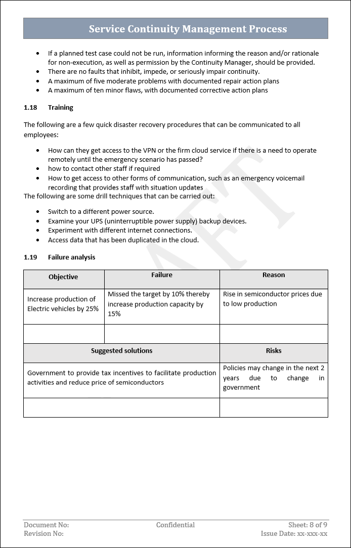 Service Continuity management Process