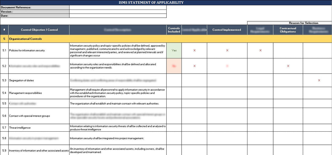 ISO 27001:2022 - ISMS Statement of Applicability Template
