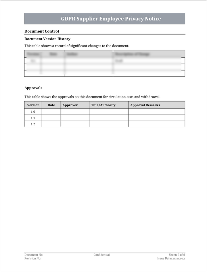 GDPR Supplier Employee Privacy Notice Template