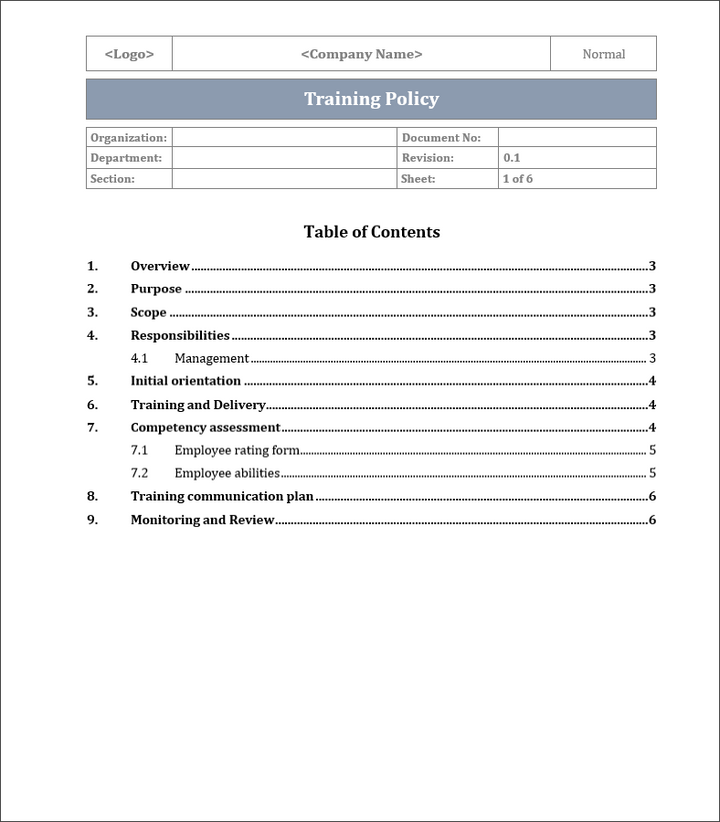 ISO 9001 Training And Competency Template