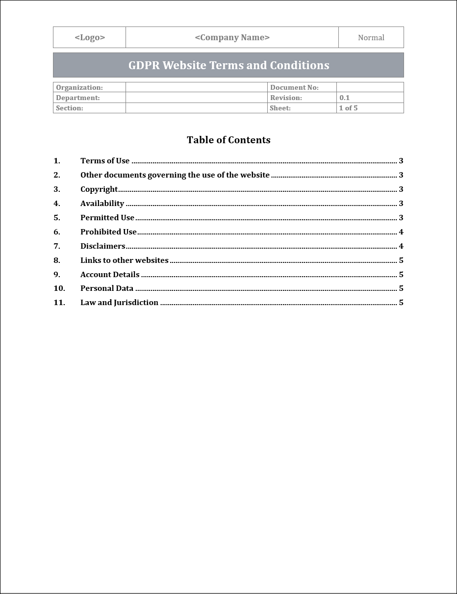 GDPR Website Terms and Conditions Template