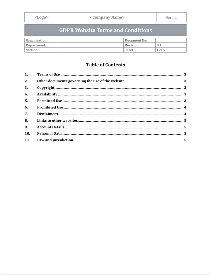 GDPR Website Terms and Conditions Template