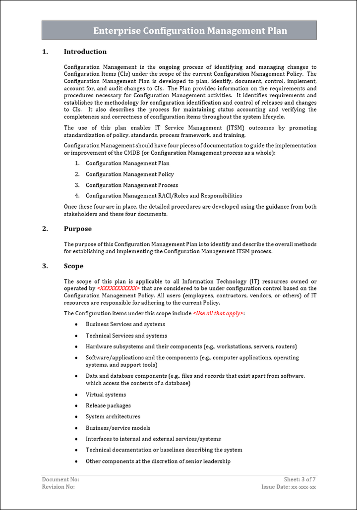 Enterprise Configuration management plan Template