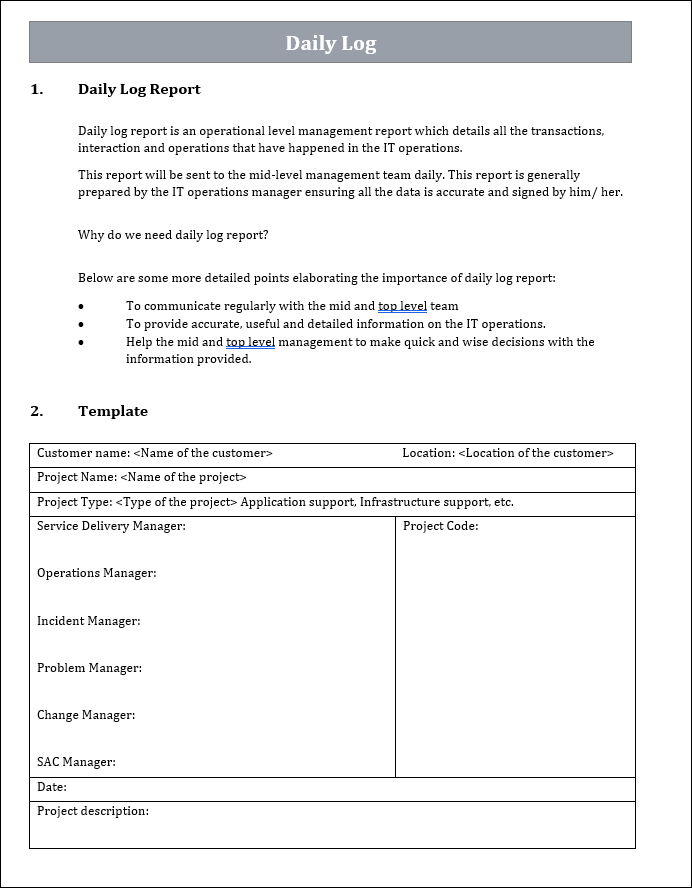 Daily log Template Word