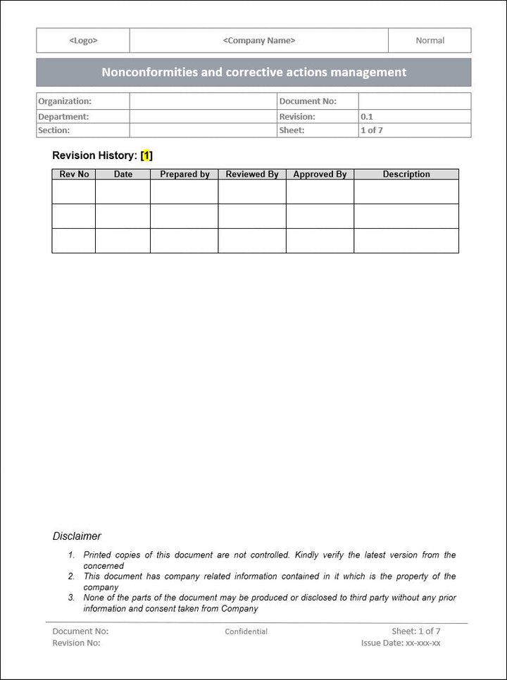 nonconformity and corrective actions management, nonconformities and corrective actions management