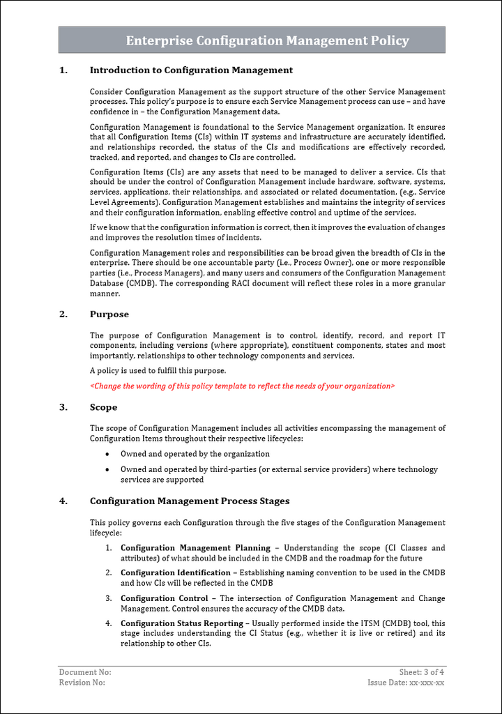 Enterprise configuration management policy Template, configuration management policy