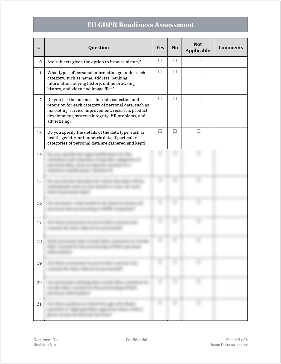 GDPR Readiness Assessment Checklist Template
